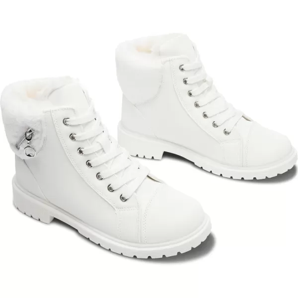 ALTOCIS Womens Ankle Combat Boots Warm Ankle Winter Boots with Water-Resistant PU Leather,Anti-Slip Ankle Snow Booties