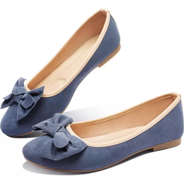 ALTOCIS Womens Faux Suede Ballet Flats Casual Round Toe Bow-Knot Slip ons Memory Foam Textile Dressy Flats Cute Bow Tie Knot