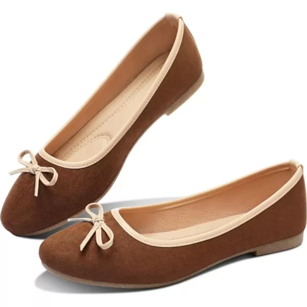 ALTOCIS Womens Faux Suede Ballet Flats Casual Round Toe Bow-Knot Slip ons Memory Foam Textile Dressy Flats Cute Bow Tie Knot
