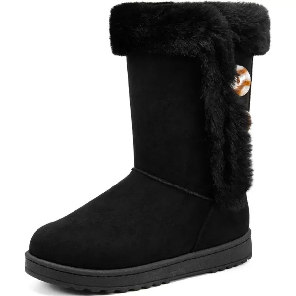 ALTOCIS Women’s Fur Lined winter snow boots Short Mid Calf fashion boot Art Resin button Faux Suede boots for women