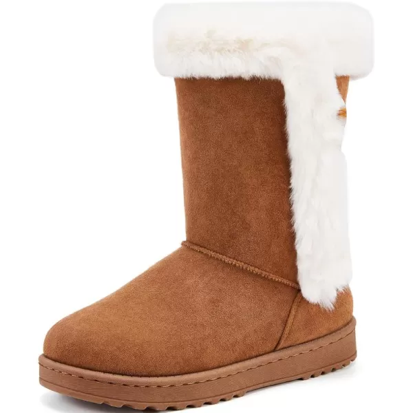 ALTOCIS Women’s Fur Lined winter snow boots Short Mid Calf fashion boot Art Resin button Faux Suede boots for women