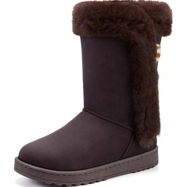 ALTOCIS Women’s Fur Lined winter snow boots Short Mid Calf fashion boot Art Resin button Faux Suede boots for women