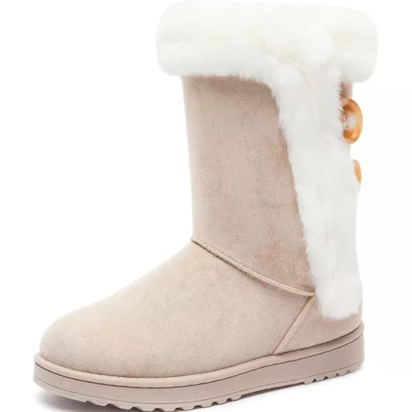 ALTOCIS Women’s Fur Lined winter snow boots Short Mid Calf fashion boot Art Resin button Faux Suede boots for women