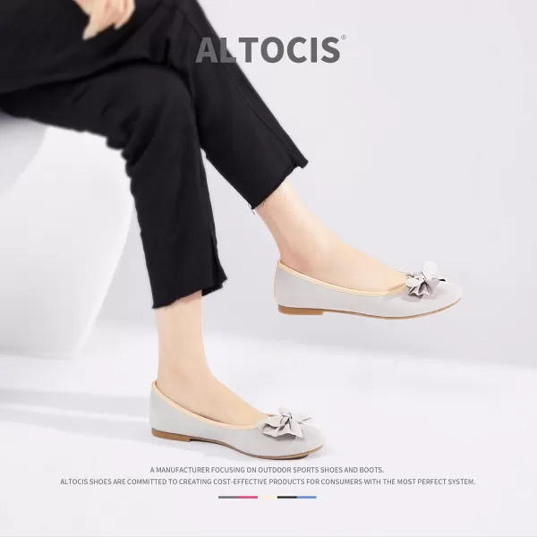 ALTOCIS Womens Faux Suede Ballet Flats Casual Round Toe Bow-Knot Slip ons Memory Foam Textile Dressy Flats Cute Bow Tie Knot