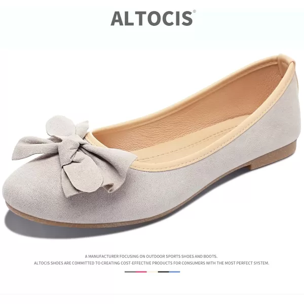 ALTOCIS Womens Faux Suede Ballet Flats Casual Round Toe Bow-Knot Slip ons Memory Foam Textile Dressy Flats Cute Bow Tie Knot