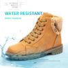 imageALTOCIS Womens Fur Lined Winter Snow Boots Short Mid Calf Fashion Boot Art Resin Button Faux Suede Boots for WomenChestnut1