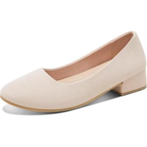 imageALTOCIS Womens Low Block Chunky Heels Pumps Ladies Elegant Closed Round Toe Pumps Shoes Low Platform Office Pumps ShoesBeige