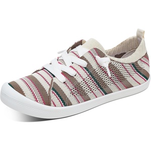 image:imageALTOCIS Womens Knit Slip On Sneakers Ladies Elastic Low Top Flats Lightweight Breathe Mesh Fashion Sneakers Cute Flying Woven LoafersPink Stripe