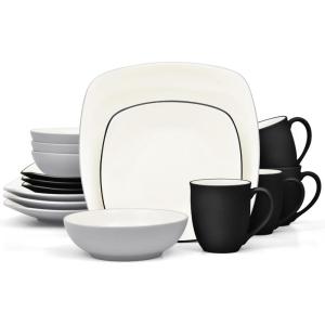 imageNoritake Colorwave Slate 16Piece Set  Square Slate  Graphite in BlackGraphiteGrey