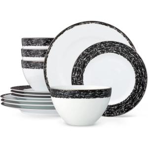 imageNoritake Black Rill 12Piece Dinnerware Set Service for 4