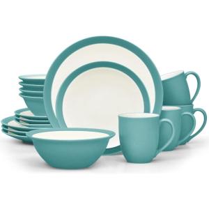 imageNoritake Colorwave Turquoise 16Piece Set  Curve Service for 4 in BlueGreenTurquoise
