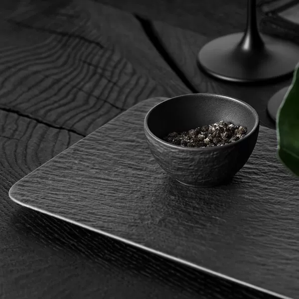Villeroy &amp; Boch 10-4239-2281 Manufacture Rock Rectangular Serving, Beautifully Shaped Presentation, Premium Porcelain, Dishwasher Safe, Black, 35X18X1,5CM