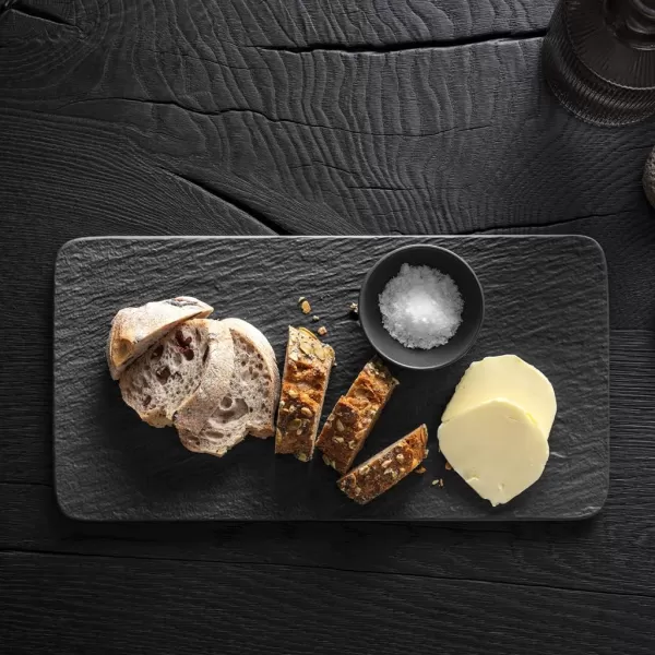 Villeroy &amp; Boch 10-4239-2281 Manufacture Rock Rectangular Serving, Beautifully Shaped Presentation, Premium Porcelain, Dishwasher Safe, Black, 35X18X1,5CM