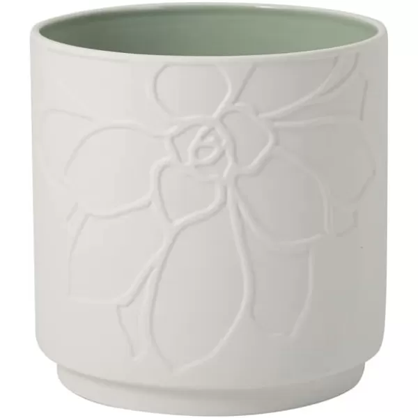 Villeroy &amp; Boch 10-4275-4201 Like Home Mineral Leaf Flowerpot, Beautifully Shaped Premium Porcelain Planter for Your Personal Oasis, Green, White
