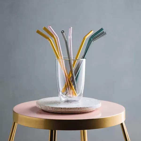 Villeroy &amp; Boch Artesano Hot Beverages 4 Glass Straws, Crystal Glass, Colored