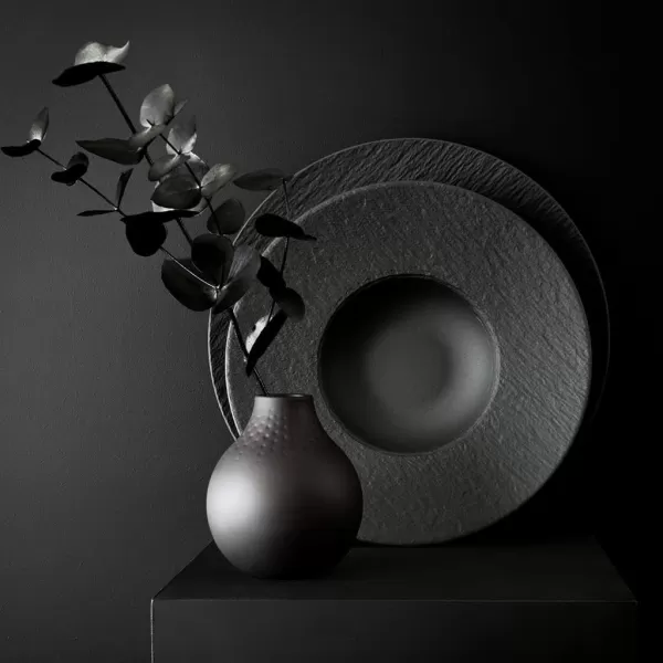 Villeroy &amp; Boch Manufacture Rock Pasta Plate, Premium Porcelain, Made in Germany, Matte Black, 11.5 in, Premium Porcelain