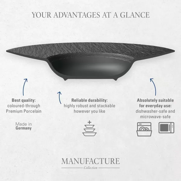 Villeroy &amp; Boch Manufacture Rock Universal Coupe Plate, 9.75 in, Matte Black, Premium Porcelain, Made in Germany