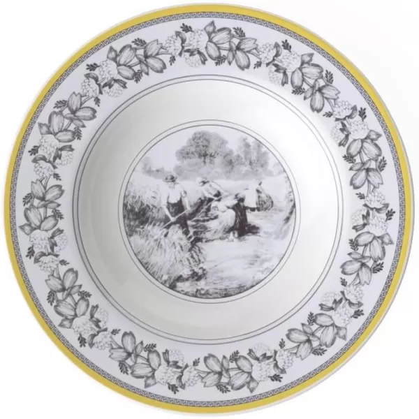 Villeroy &amp; Boch Audun Ferme Rim Soup, 9.5 in, White/Gray/Yellow