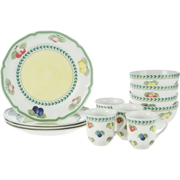 Villeroy &amp; Boch French Garden 12-Piece Dinnerware Set, Service for 4, Plates, Bowls &amp; Mugs, Premium Porcelain, Made in Germany