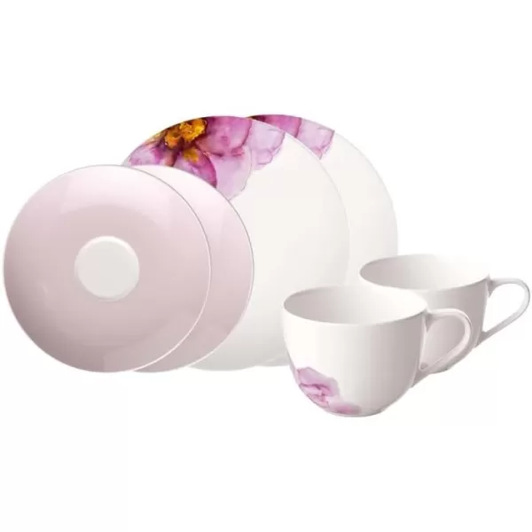 Villeroy &amp; Boch - Rose Garden Porcelain Tableware Set, 8 Pces., Modern Floral Pattern, Breakfast Service for 2 People