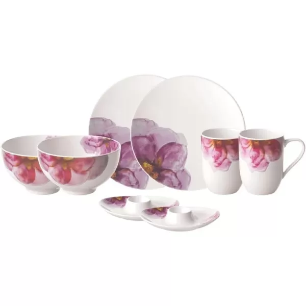 Villeroy &amp; Boch - Rose Garden Porcelain Tableware Set, 8 Pces., Modern Floral Pattern, Breakfast Service for 2 People