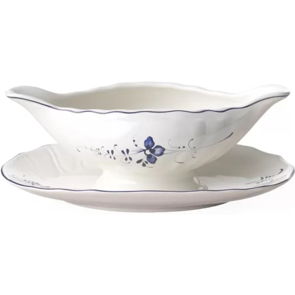 Villeroy &amp; Boch Vieux Luxembourg Gravy Boat with Stand , 14 oz, White/Blue