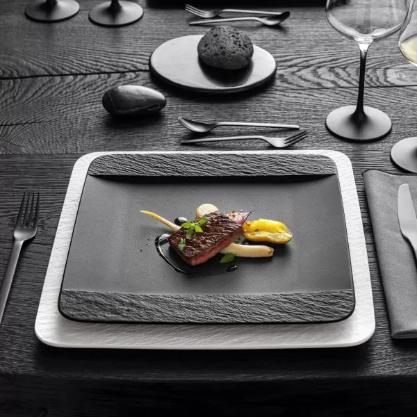 Villeroy &amp; Boch Manufacture Rock Blanc Rectangular Serving Platter White for Meat, Fish and Vegetables, Premium Porcelain, 35X18X1,5CM