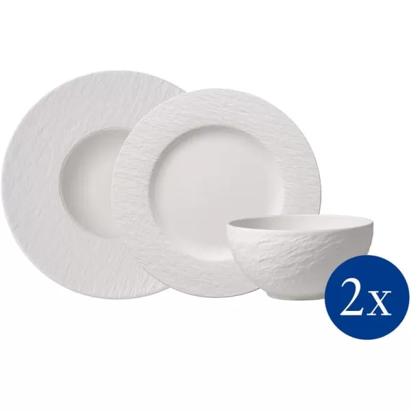 Villeroy &amp; Boch Manufacture Rock Blanc Starter 6 pcs, Premium Porcelain Crockery Set, Pasta Dinner Plate, 2X Dish, White