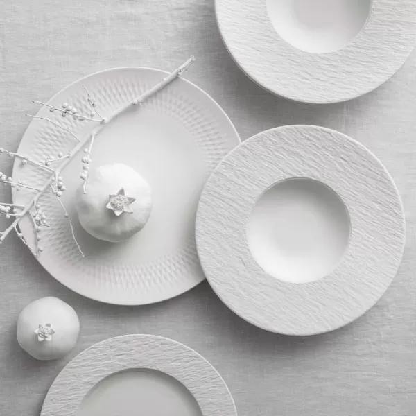Villeroy &amp; Boch Manufacture Rock Blanc Starter 6 pcs, Premium Porcelain Crockery Set, Pasta Dinner Plate, 2X Dish, White