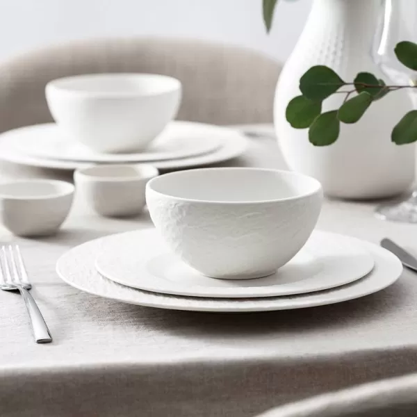Villeroy &amp; Boch Manufacture Rock Blanc Starter 6 pcs, Premium Porcelain Crockery Set, Pasta Dinner Plate, 2X Dish, White
