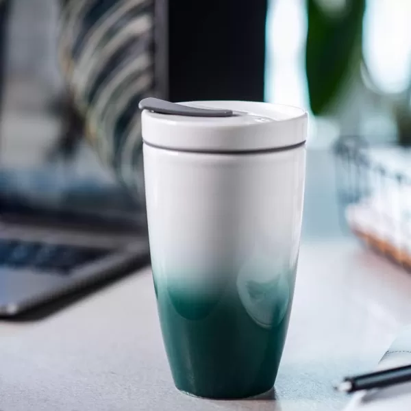 Villeroy &amp; Boch like To Go mug green, 2 pieces, 350 ml, premium porcelain/silicone, green