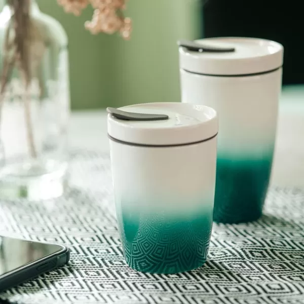 Villeroy &amp; Boch like To Go mug green, 2 pieces, 350 ml, premium porcelain/silicone, green