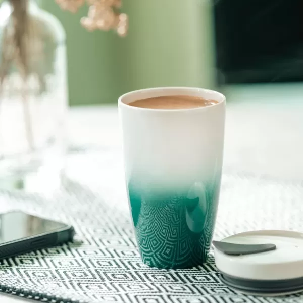 Villeroy &amp; Boch like To Go mug green, 2 pieces, 350 ml, premium porcelain/silicone, green