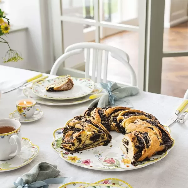 Villeroy &amp; Boch Spring Awakening Cake Plate Flower Meadow, 33 cm, Porcelain, White/Colourful, 33cm/13, Yellow, Green, Red