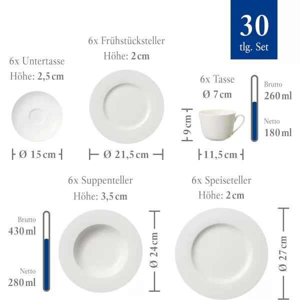 Villeroy &amp; Boch Twist Plate 6 People 12-Pieces Elegant Premium Porcelain Crockery Set White Dishwasher Safe