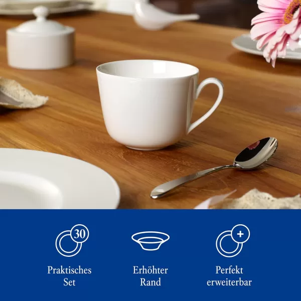 Villeroy &amp; Boch Twist Plate 6 People 12-Pieces Elegant Premium Porcelain Crockery Set White Dishwasher Safe