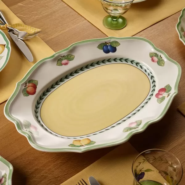 Villeroy &amp; Boch Porcelain French Garden Fleurence Oval Platter, 14.5 in, White/Multicolored