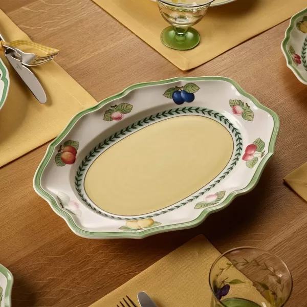Villeroy &amp; Boch Porcelain French Garden Fleurence Oval Platter, 14.5 in, White/Multicolored