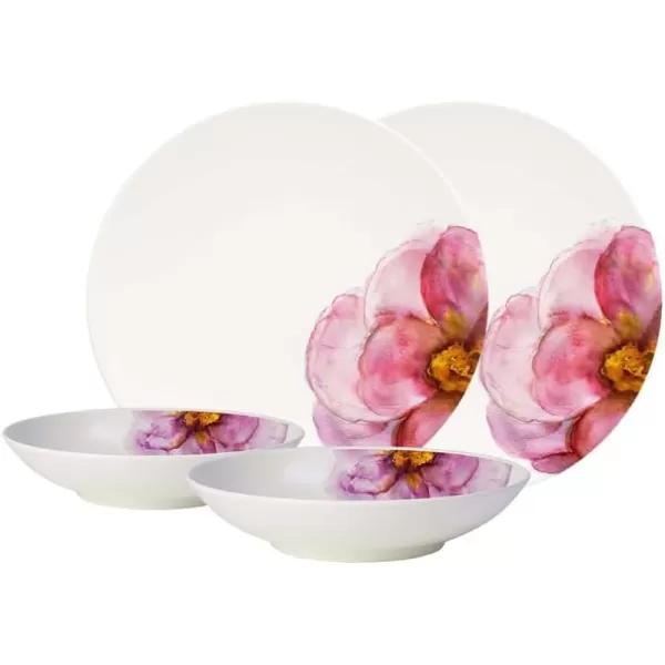 Villeroy &amp; Boch - Rose Garden Plate Set, 4 Pieces, Tableware Set for 2 Persons, Premium Porcelain