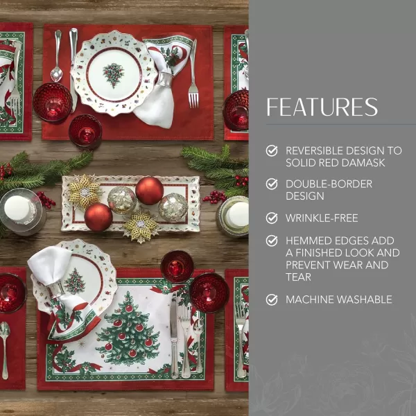 Elrene Home Fashions Villeroy &amp; Boch Toy's Delight Reversible Christmas Fabric Placemats, 13 Inches x 19 Inches, Set of 4)