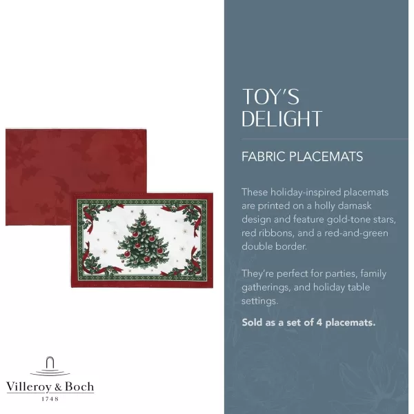 Elrene Home Fashions Villeroy &amp; Boch Toy's Delight Reversible Christmas Fabric Placemats, 13 Inches x 19 Inches, Set of 4)