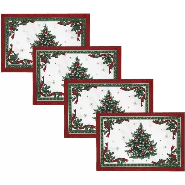 Elrene Home Fashions Villeroy &amp; Boch Toy's Delight Reversible Christmas Fabric Placemats, 13 Inches x 19 Inches, Set of 4)