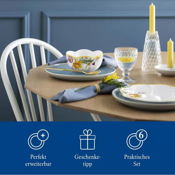 Villeroy &amp; Boch - Spring Awakening Breakfast Set for 2, 6 Pieces, Premium Porcelain, Multi-Coloured,22 centimeters