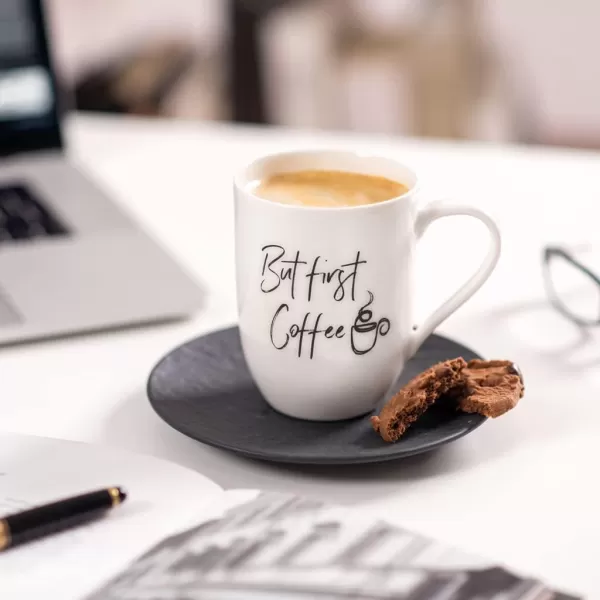 Villeroy &amp; Boch – Statement mug But first Coffee 11.5 x 8 x 10.5 cm, white porcelain cup, 280 ml