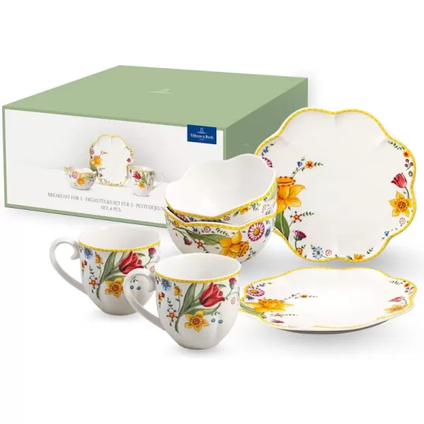 Villeroy &amp; Boch - Spring Awakening Breakfast Set for 2, 6 Pieces, Premium Porcelain, Multi-Coloured,22 centimeters