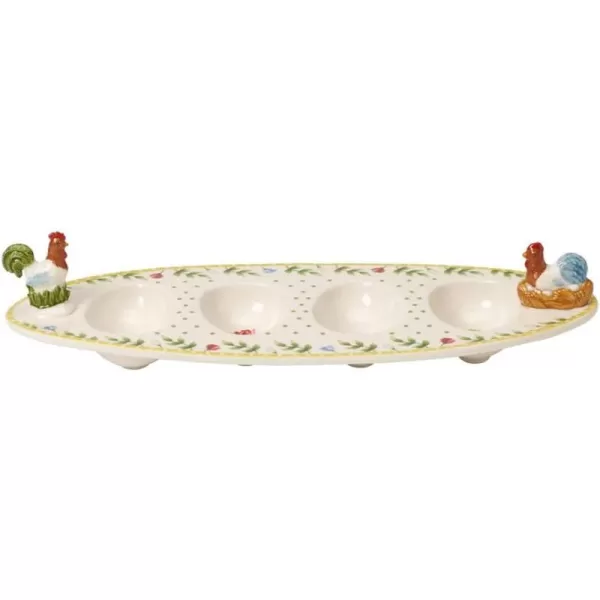 Villeroy &amp; Boch Spring Awakening Egg Boat, Rooster &amp; Hen, Porcelain, Multi-Coloured