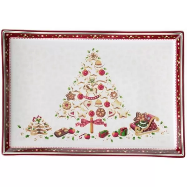 Villeroy &amp; Boch Winter Bakery Delight Cake Plate by - Perfect for Christmas Gift or Entertaining - Premium Porcelain - Dishwasher and Microwave Safe - Gift Boxed – 15.25 x 6.5 Inches