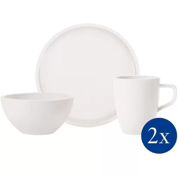 Villeroy &amp; Boch Artesano Original Set for 2 People 6-Piece Premium Porcelain Breakfast Service White Dishwasher Safe