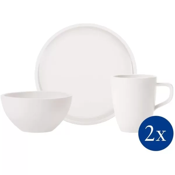 Villeroy &amp; Boch Artesano Original Set for 2 People 6-Piece Premium Porcelain Breakfast Service White Dishwasher Safe