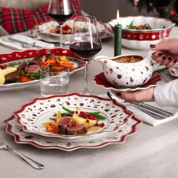 imageVilleroy ampamp Boch  Toys Delight 2Piece Sauce Boat and Saucer for Christmas Premium Porcelain Sauce Boat WhiteRed